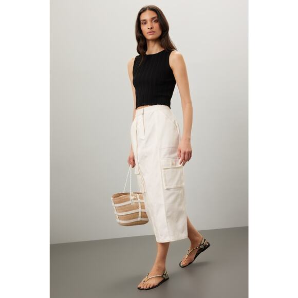 SILK LAUNDRY Women's Off-White 100% Organic Cotton Pockets Slit Skirt Size Small - Picture 1 of 15